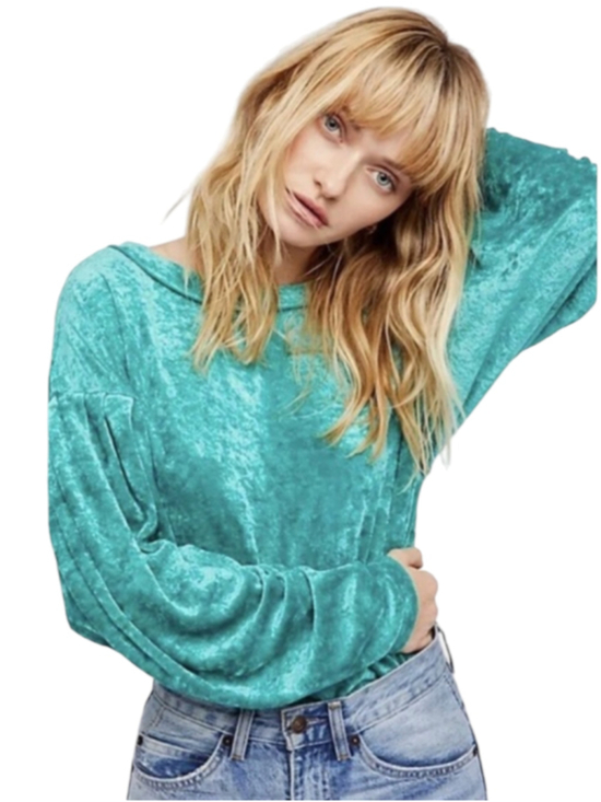 Free People Tops - Free People Milan Teal Crushed Velvet Long Sleeve Top Small